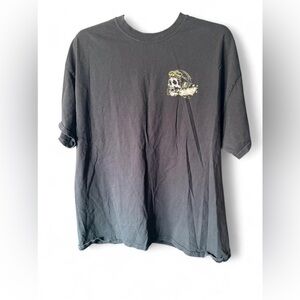 Lowbrow customs Men's Black Short-Sleeve Graphic Tee with Skull Pilot Motif